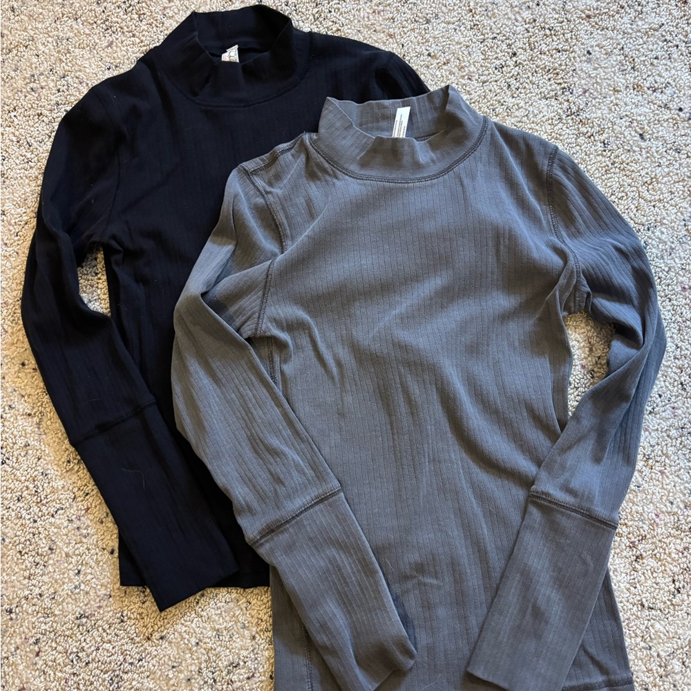 Free People Black and Gray Long Sleeve Tees